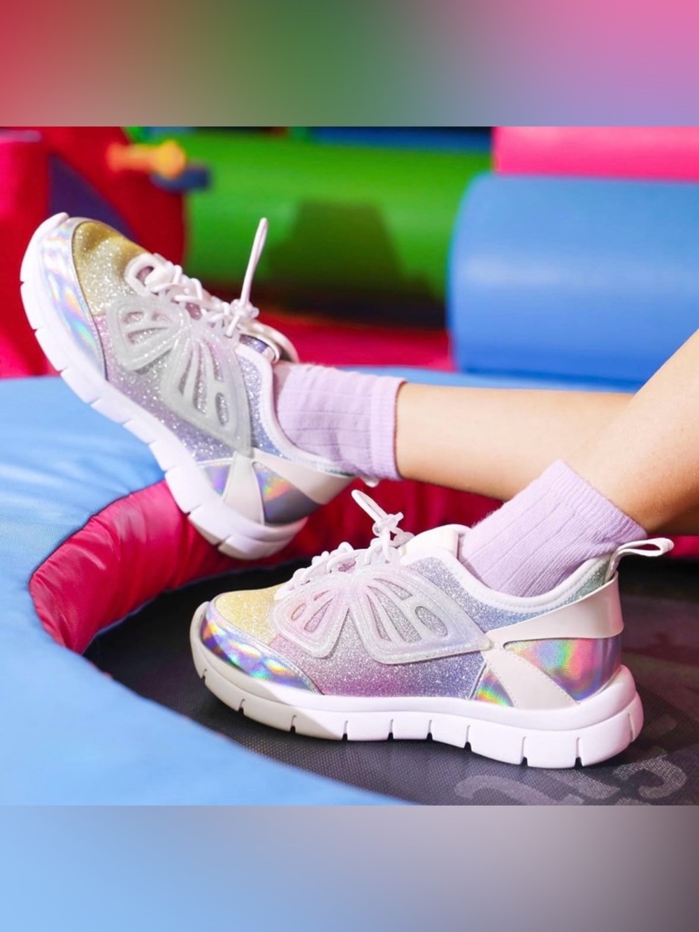 Sophia Webster Mini Kids Fly-by Butterfly Iridescent Glitter Sneakers US 13